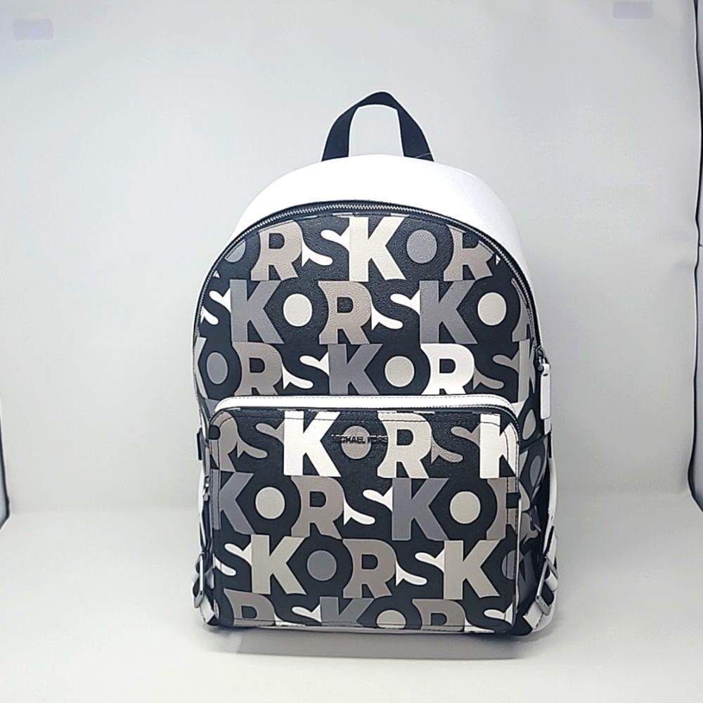 New! Michael Kors Cooper MK Signature Black Multi Commuter Backpack